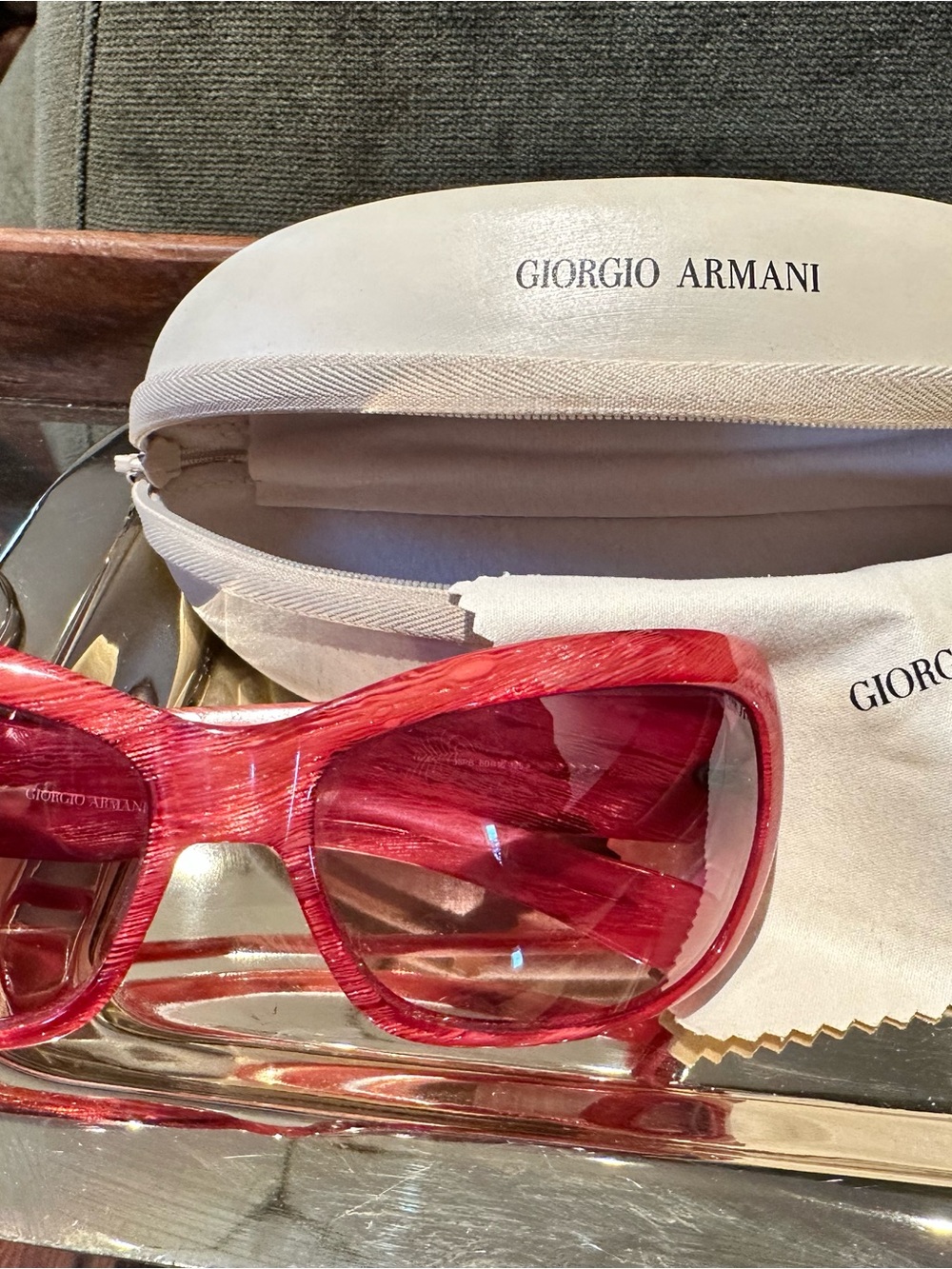 Vintage Giorgio Armani Magenta Y2K Rhinestone Insignia Sunglasses with Case